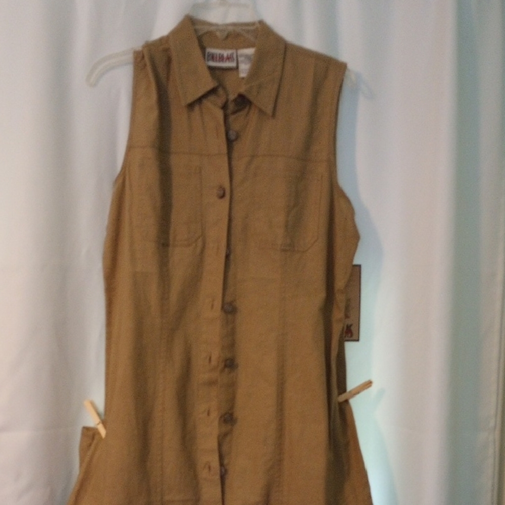 NEW!! NWT. Bill Blass Tan Linen Long Shirtdress Vintage
